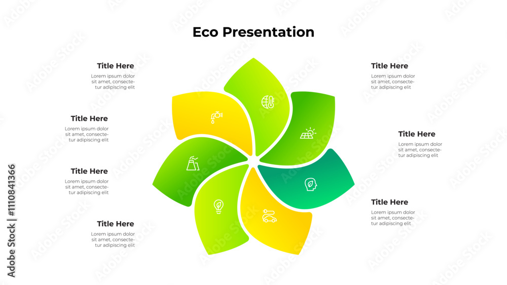 Poster minimalist eco infographic featuring a 7 leaf cycle design with icons representing sustainability co