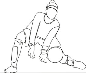 One continuous single drawing line art flat doodle girl, woman football player, goalkeeper agility catch game sport. Isolated image hand draw contour on a white background, hand drawn, not AI