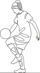 Fototapeta premium One continuous single drawing line art flat doodle girl, woman football player, juggles ball, accuracy training. Isolated image hand draw contour on a white background, hand drawn, not AI