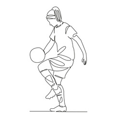 One continuous single drawing line art flat doodle girl, woman football player, juggles ball, accuracy training. Isolated image hand draw contour on a white background, hand drawn, not AI