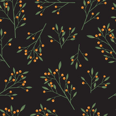 Elegant Botanical Pattern Orange Berries on Black