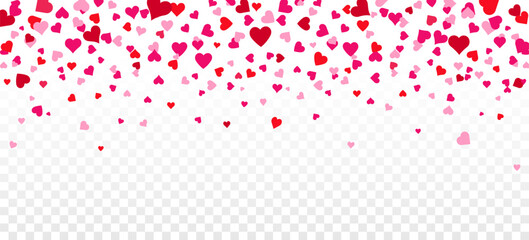 Heart confetti background. Valentine background with hearts falling on transparent