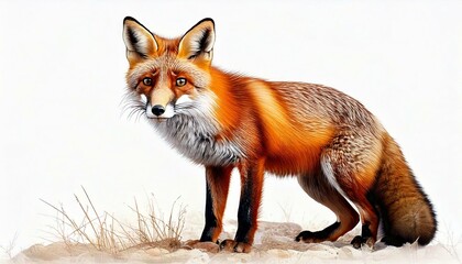 Fototapeta premium a fox lost near the hunt; animal alone on white background