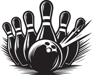 Bowling ball strike pin silhouette vector illustration isolated on a white background