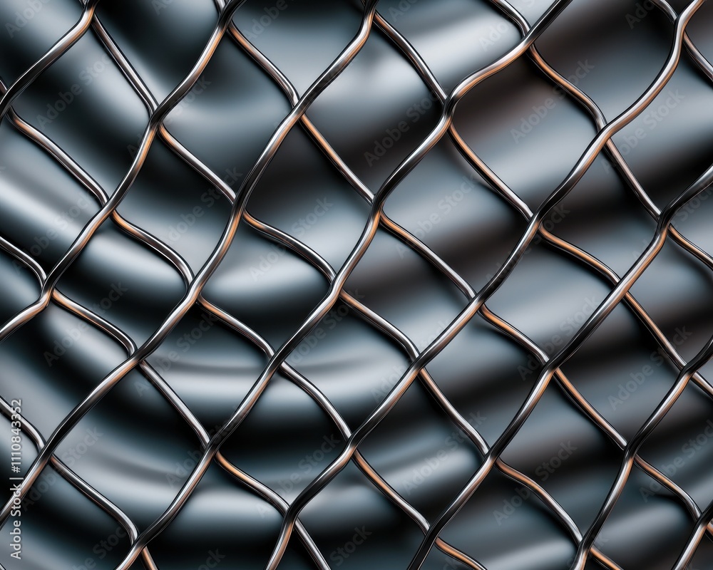 Fototapete A close-up view of a textured black mesh pattern, showcasing a wavy surface formed by interconnected lines and shapes.
