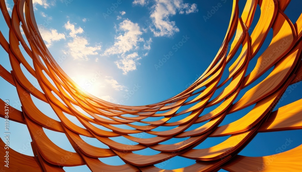 Poster a stunning view of an intricate architectural structure, showcasing a vibrant interplay of light and