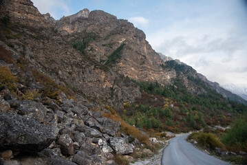 Beautiful road along rugged himalayan mountains on the way to Adi Kailash in Uttarakhand, India