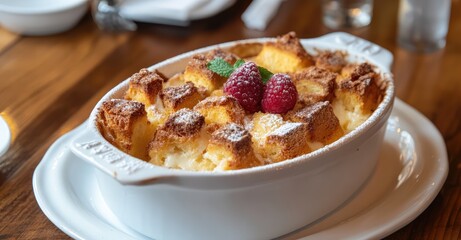Premium Restaurant Bread Pudding. AI generated illustration.