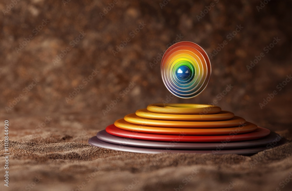 Aufkleber a colorful, concentric design featuring a central sphere surrounded by layered rings, creating a vib
