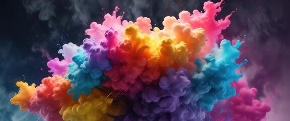 Ink droplets suspended in air create a colorful, cloud-like effect on the canvas , liquid, abstract, cloud