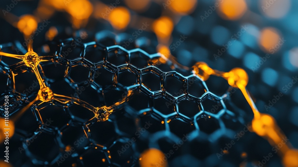 Fototapete a close-up view of a honeycomb structure with glowing orange and blue highlights, showcasing intrica