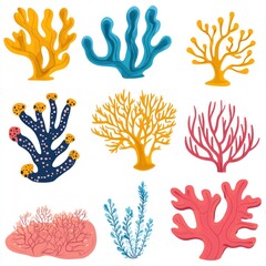 Obraz premium Here's a and keyword list for your image.. Colorful coral reef illustration set.
