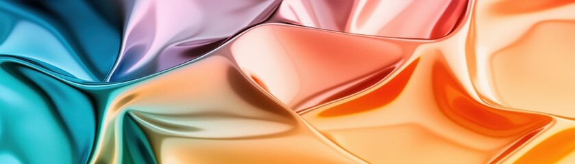 Obraz premium A vibrant blend of colorful, silky fabric with smooth folds and gentle waves, creating a striking visual texture and depth.