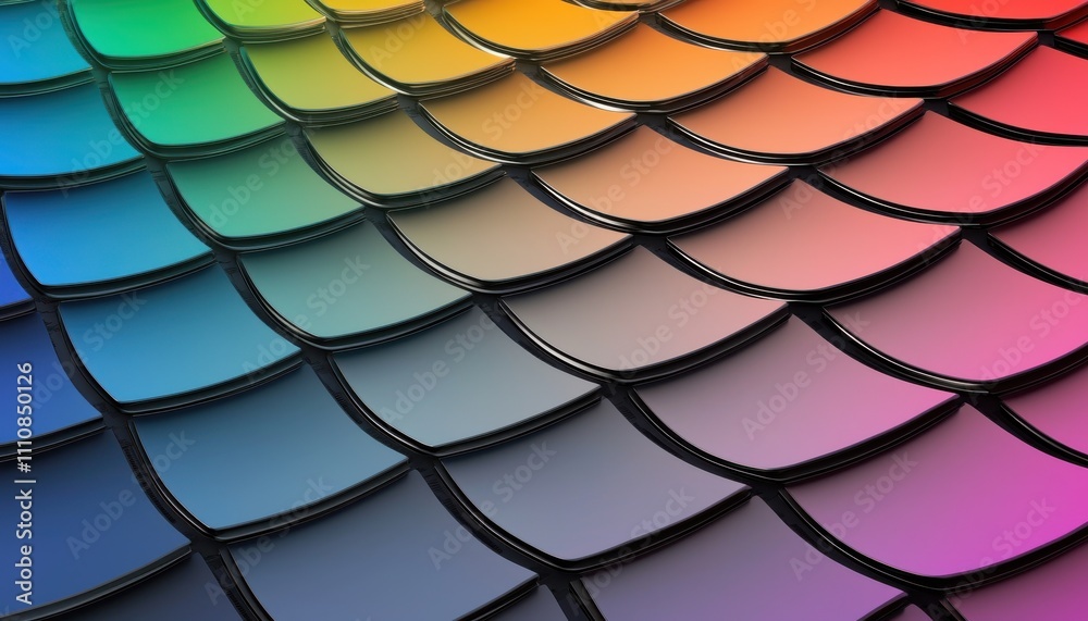 Poster A vibrant, colorful pattern of overlapping scales, showcasing a gradient of rainbow hues in a visually striking design.