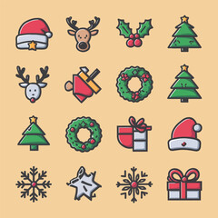 Modern Christmas Icon Pack in Vector Format Ideal for Holiday Branding and Seasonal Projects.