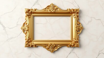 Elegant Gold Ornate Frame on Marble Background Perfect for Luxury Home Decor or Art Display