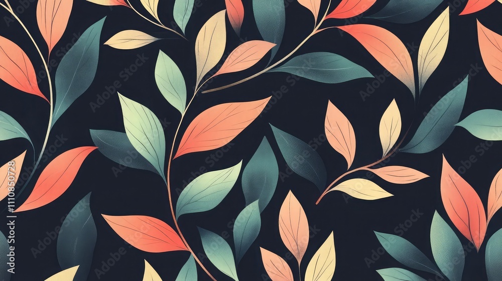 Poster minimalist leaf pattern with simple outlines and soft gradients