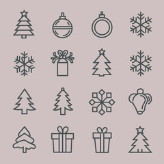 Simple Christmas Icons in Minimalist Style High Quality Vector Art for Winter Designs.