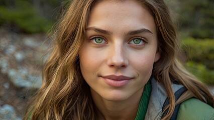 Naklejka premium portrait of a woman,closeup_of_a_young_caucasian_woman_with_green,generative ai