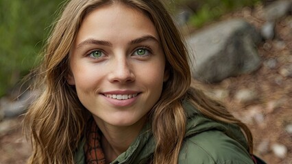 Fototapeta premium portrait of a woman,closeup_of_a_young_caucasian_woman_with_green,generative ai