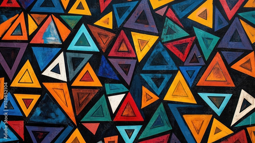 Poster Overlapping triangle pattern with random sizes and vibrant colors