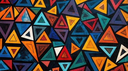Overlapping triangle pattern with random sizes and vibrant colors