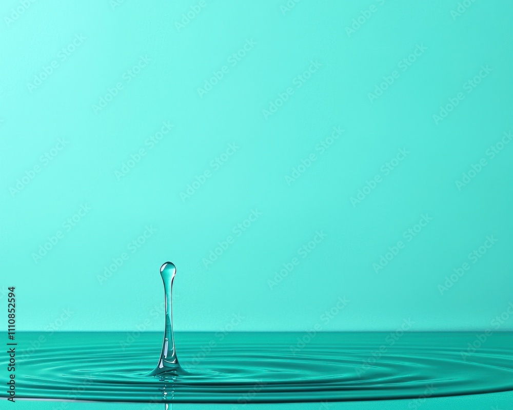 Aufkleber A serene image of a water droplet creating ripples on a turquoise surface, capturing tranquility and fluidity.