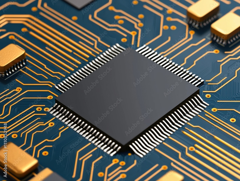 Aufkleber a close-up view of a microchip on a circuit board, showcasing intricate patterns and connections ess