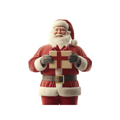 Fototapeta premium Jolly Santa Claus Holding a Christmas Gift