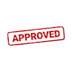 A distressed-style red APPROVED rubber stamp graphic