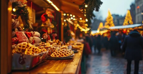 Obraz premium Waffle from Christmas Market. AI generated illustration.