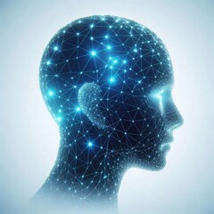 Obraz premium Digital head silhouette with glowing lines and nodes, symbolizing AI and neural networks