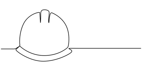 Minimalist Continuous Line Art of Safety Helmet Emphasizing Protective Gear, one line isolated vector object hard hat ,one line drawing of isolated hard hat, Continuous one line drawing safety helmet.