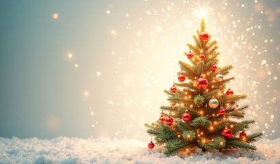 Obraz premium Christmas tree on a blurred background with lights
