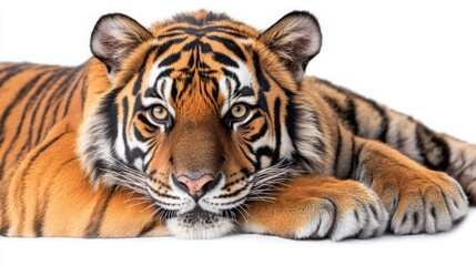 Majestic Adult Tiger Relaxing on Clean Surface