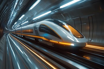 Fototapeta premium Fast train in motion. Concepts of transportation, travel, logistics, and tourism,