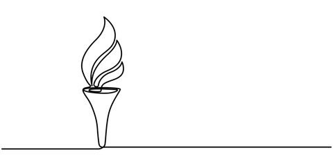 Continuous line drawing of the Olympic torch. Single line drawing of the Olympic torch. Line art of the Olympic torch. Vector illustration, Fire Sports Cup continuous one line drawing.