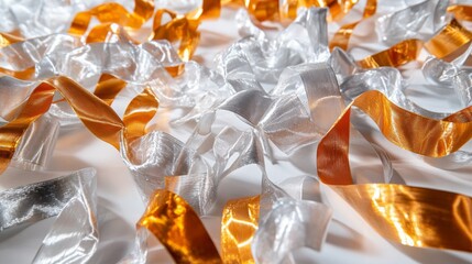 Elegant Curled Ribbons in Shiny Silver and Gold Colors