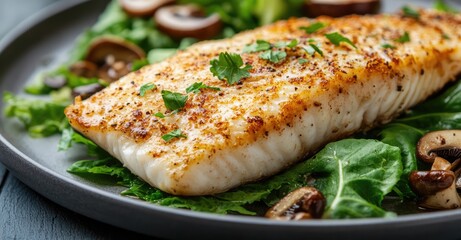Fried Skrei Cod. AI generated illustration.