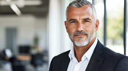 Fototapeta premium Professional business portrait of a confident man in modern office lifestyle professionalism bright atmosphere close-up view