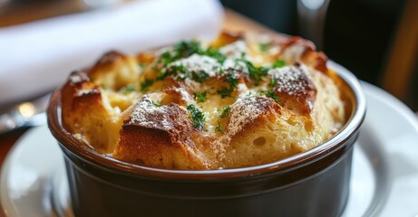 Premium Restaurant Bread Pudding. AI generated illustration.