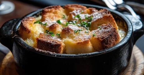 Premium Restaurant Bread Pudding. AI generated illustration.