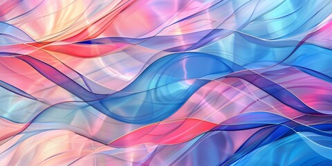 Fototapeta premium Abstract background with stained glass and abstract waves in pink and blue tones, smooth lines, bright colors.