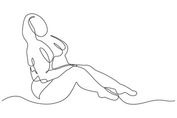 Body positive art. Beautiful curvaceous woman body continuous line drawing. Vector illustration