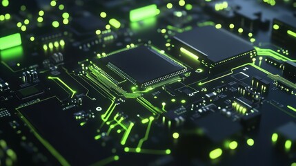 Obraz premium Abstract neon green circuit board design a close-up of futuristic technology