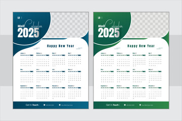2025 Modern wall calendar design template, modern 12 month one page calendar design gradient color.