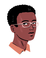 Young intelligent guy with glasses. Portrait of a student. Man face. Vector isolated illustration on white background