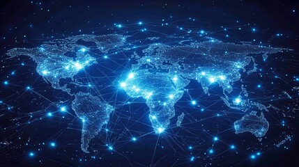 Obraz premium Global Network Connections Illuminating World Map