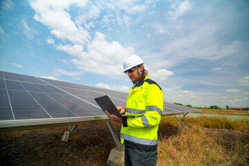 Renewable Energy Eco Technology Electric Power. Worker assemble energy system with solar panel for electricity.(Multiple values) © FotoArtist