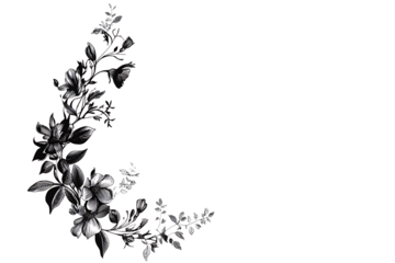 Ornamental floral corner, grayscale, botanical illustration